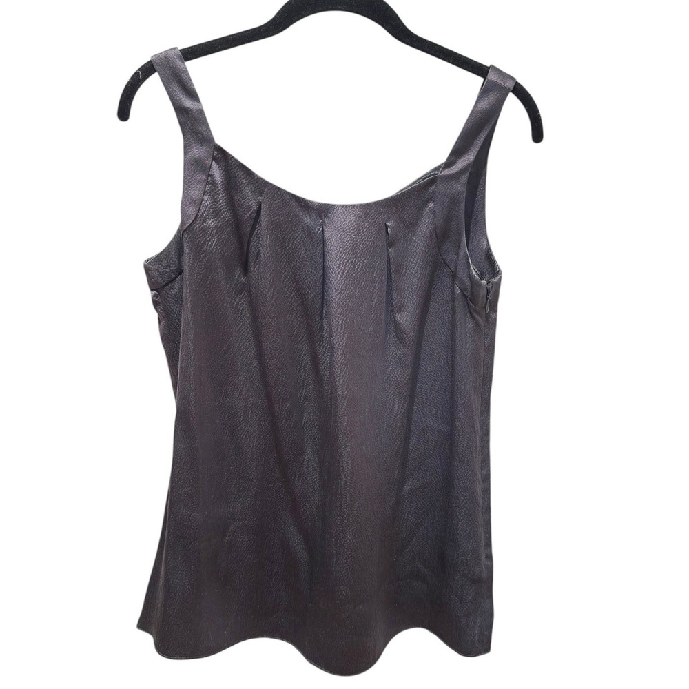J Crew Black Silk Shell Top Textured Pleated Side Zip Sz 2 Quiet Luxury Career‎